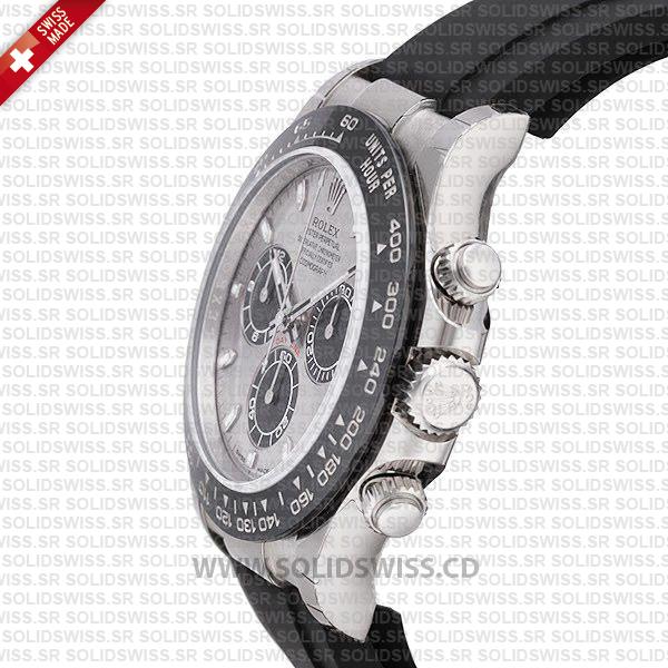 Rolex Daytona 18k White Gold Silver Dial Rubber Strap