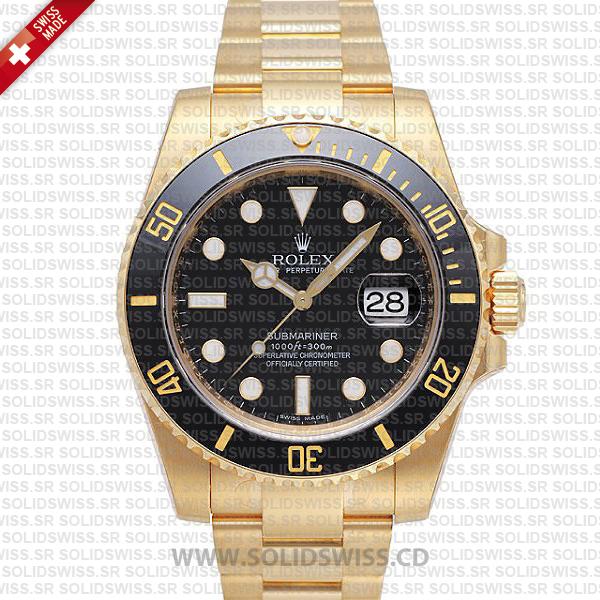 Rolex Submariner 18k Yellow Gold Black Dial Replica Watch